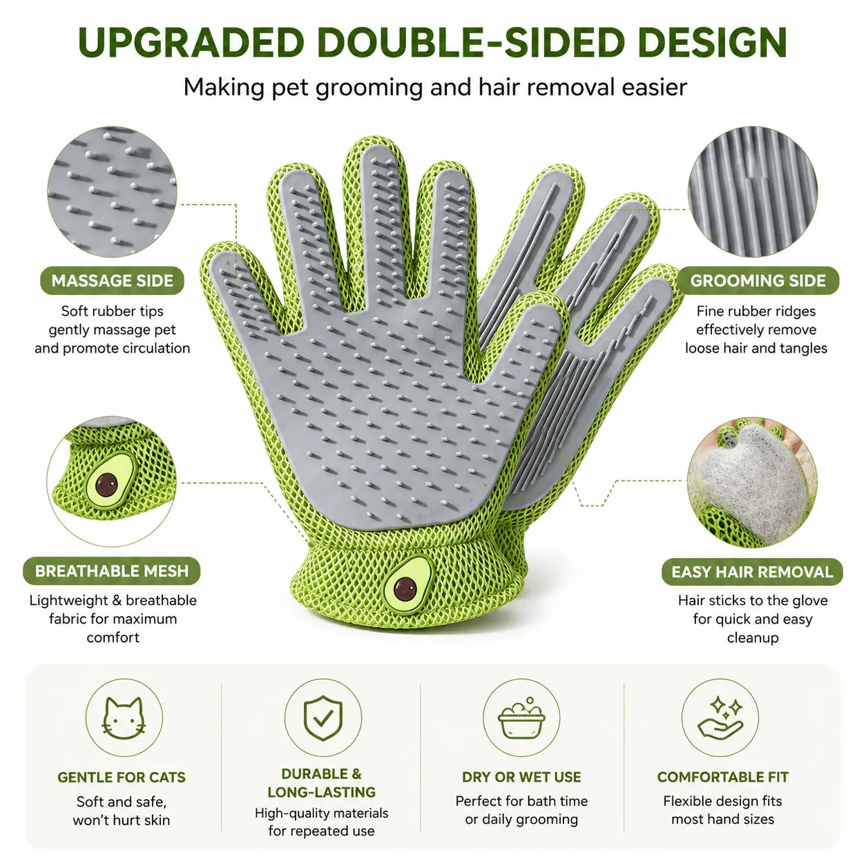 Professional Pet Grooming Glove for Cats and Dogs - Soft Silicone Brush for Daily Grooming and Deshedding, Effectively Removes Loose Fur and Dirt While Providing a Relaxing Massage for Enhanced Pet Well-being and a Cleaner Home