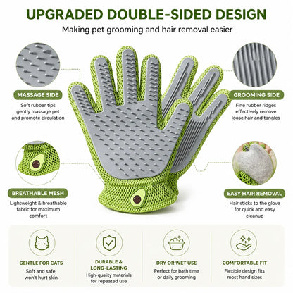 Professional Pet Grooming Glove for Cats and Dogs - Soft Silicone Brush for Daily Grooming and Deshedding, Effectively Removes Loose Fur and Dirt While Providing a Relaxing Massage for Enhanced Pet Well-being and a Cleaner Home