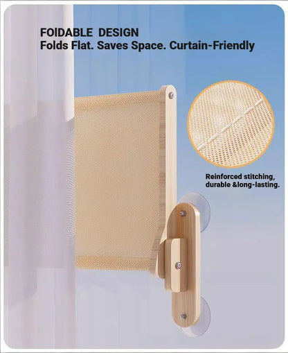 Foldable Solid Wood Cat Window Perch with Heavy-Duty Suction Cup Hammock - Space-Saving Design & Breathable Mesh for Large Cats