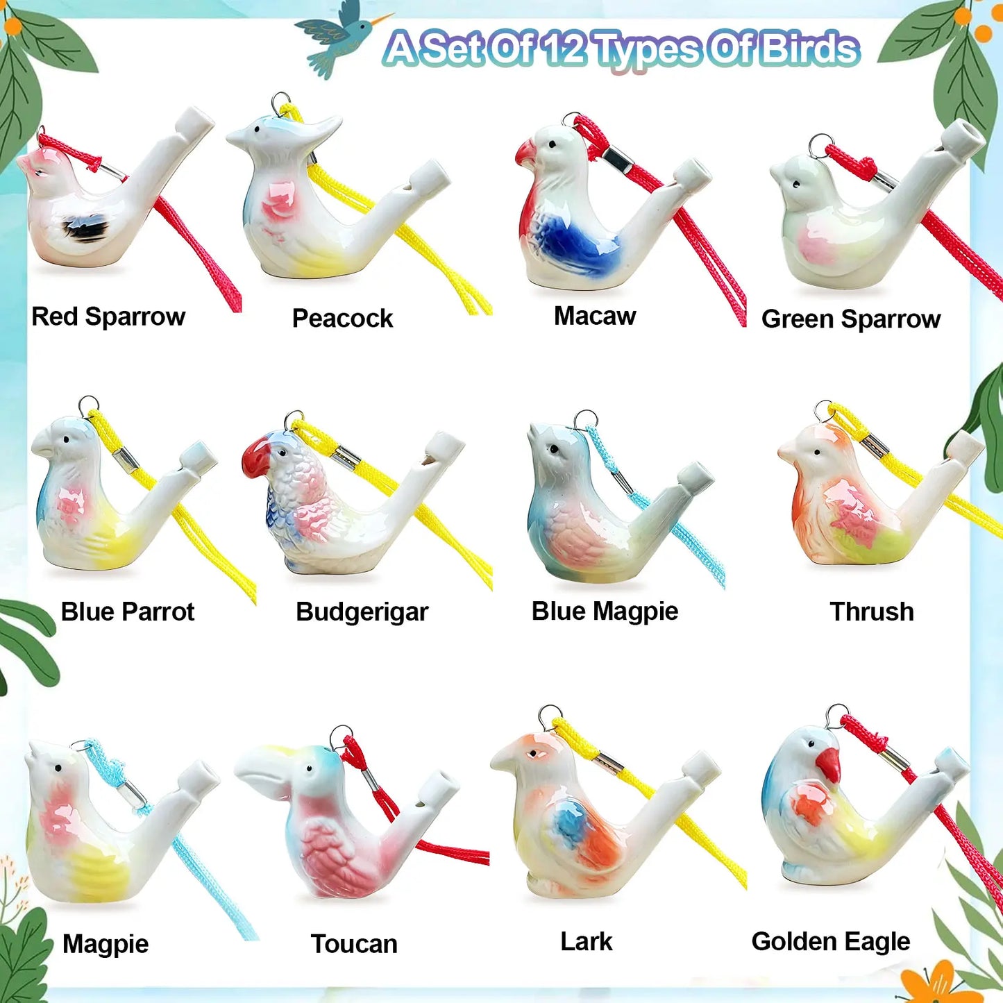 12 Ceramic Bird Whistles for Water Play and Bathing Fun - Ideal Birthday and Easter Gifts