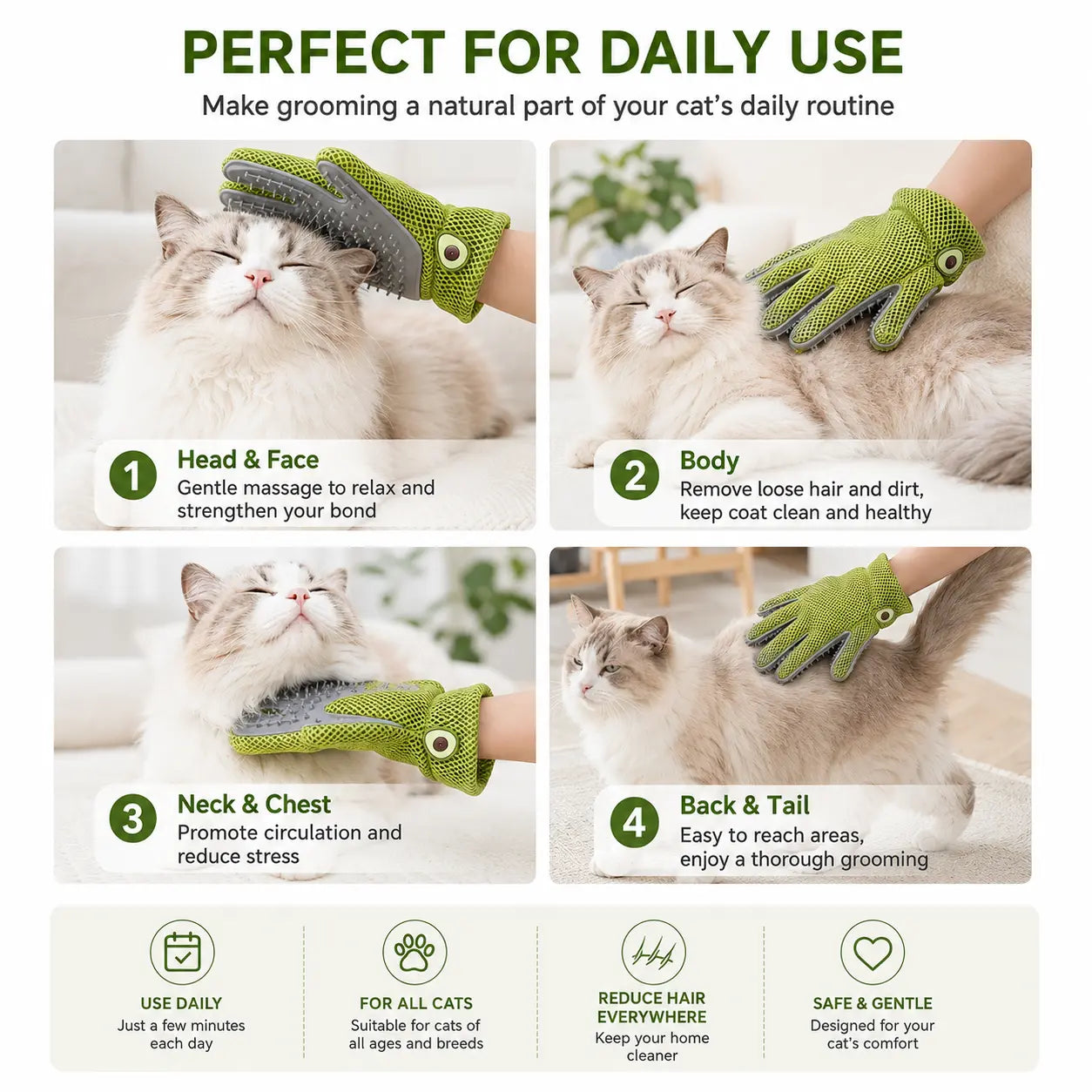Professional Pet Grooming Glove for Cats and Dogs - Soft Silicone Brush for Daily Grooming and Deshedding, Effectively Removes Loose Fur and Dirt While Providing a Relaxing Massage for Enhanced Pet Well-being and a Cleaner Home