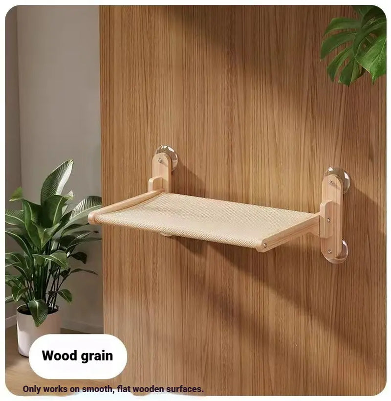 Foldable Solid Wood Cat Window Perch with Heavy-Duty Suction Cup Hammock - Space-Saving Design & Breathable Mesh for Large Cats