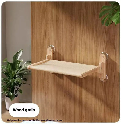 Foldable Solid Wood Cat Window Perch with Heavy-Duty Suction Cup Hammock - Space-Saving Design & Breathable Mesh for Large Cats