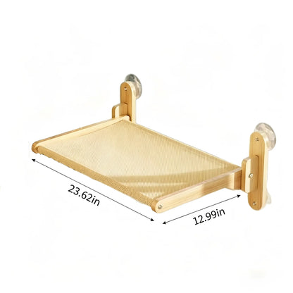 Foldable Solid Wood Cat Window Perch with Heavy-Duty Suction Cup Hammock - Space-Saving Design & Breathable Mesh for Large Cats