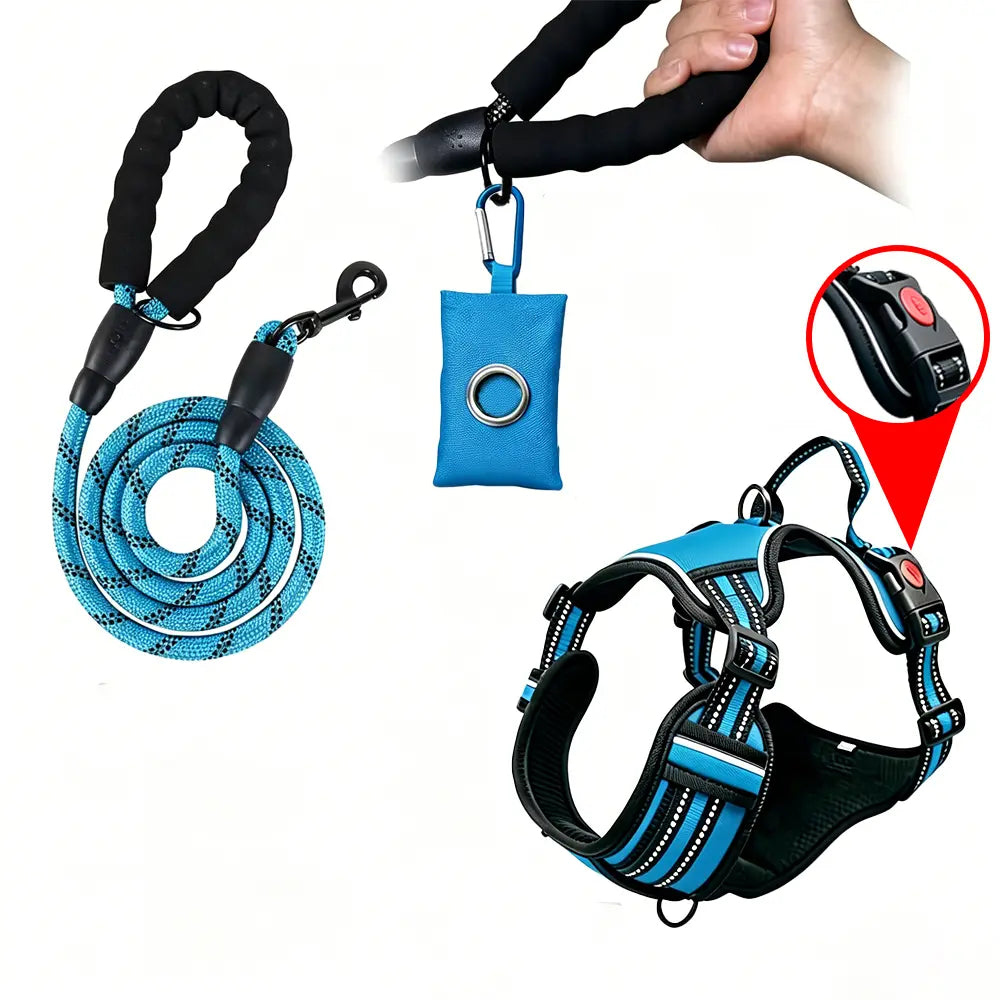 Premium Adjustable Dog Vest Harness and Leash Set for Medium to Large Dogs - Quick Fit, Escape-Proof Design with Padded Comfort Neck Plate and Plush Corduroy Fabric