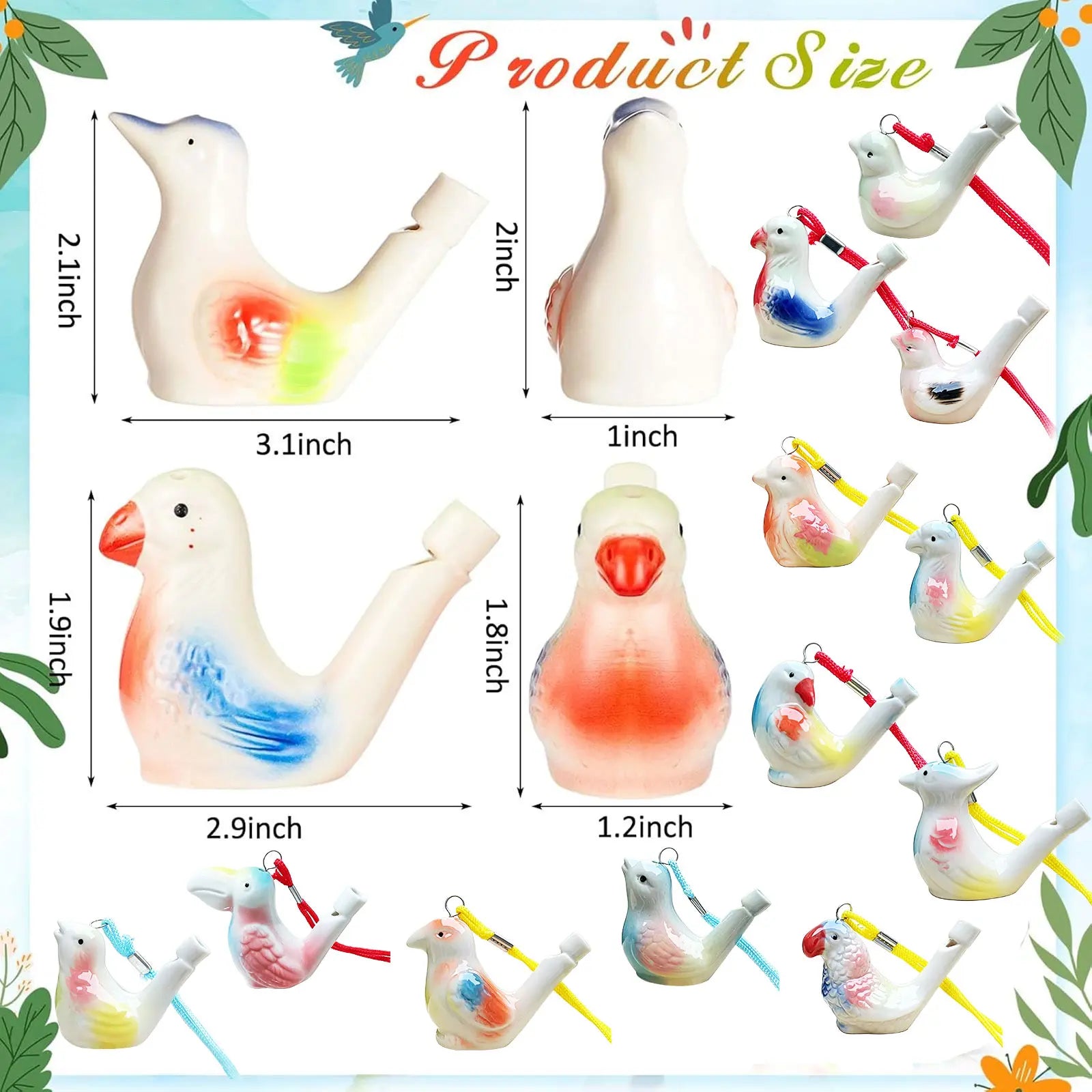 12 Ceramic Bird Whistles for Water Play and Bathing Fun - Ideal Birthday and Easter Gifts