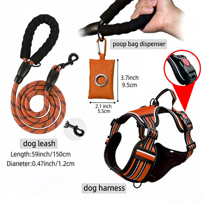 Premium Adjustable Dog Vest Harness and Leash Set for Medium to Large Dogs - Quick Fit, Escape-Proof Design with Padded Comfort Neck Plate and Plush Corduroy Fabric