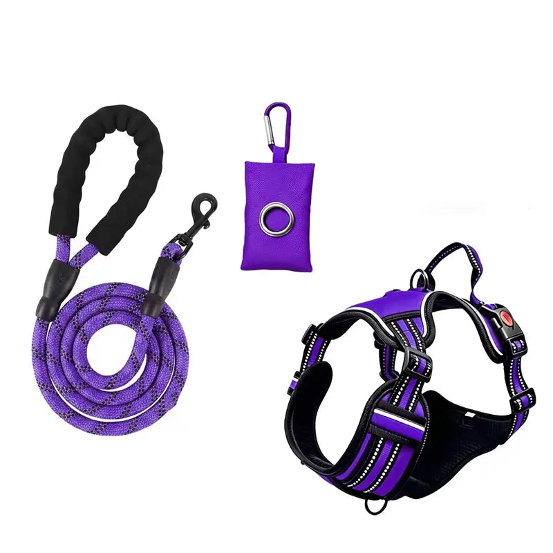 Premium Adjustable Dog Vest Harness and Leash Set for Medium to Large Dogs - Quick Fit, Escape-Proof Design with Padded Comfort Neck Plate and Plush Corduroy Fabric