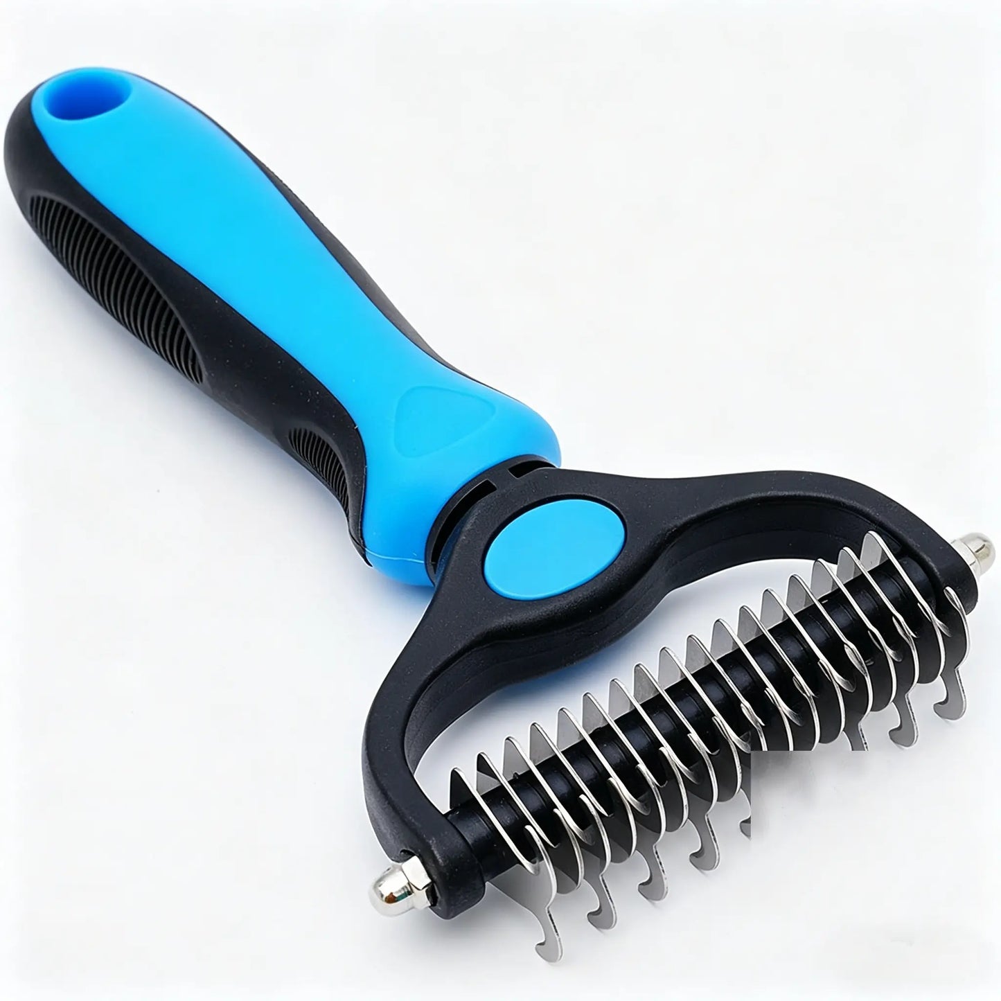 Pet Detangling Comb and Double-Sided Grooming Brush for Dogs and Cats with One-Click Clean Undercoat Rake for Shedding Mats