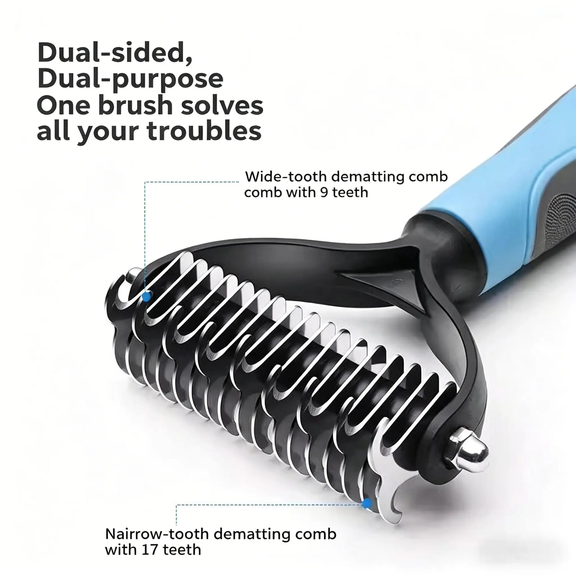 Pet Detangling Comb and Double-Sided Grooming Brush for Dogs and Cats with One-Click Clean Undercoat Rake for Shedding Mats