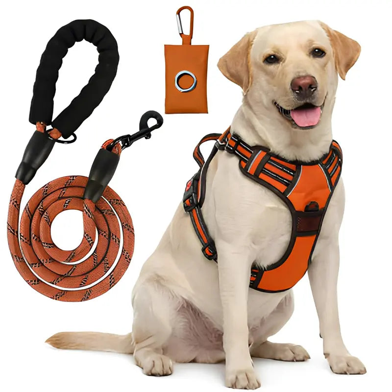 Premium Adjustable Dog Vest Harness and Leash Set for Medium to Large Dogs - Quick Fit, Escape-Proof Design with Padded Comfort Neck Plate and Plush Corduroy Fabric