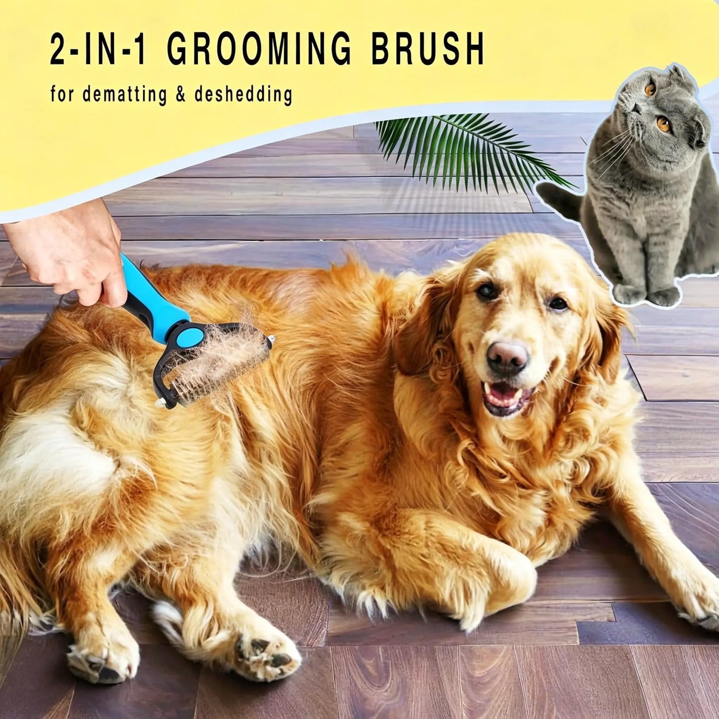 Pet Detangling Comb and Double-Sided Grooming Brush for Dogs and Cats with One-Click Clean Undercoat Rake for Shedding Mats