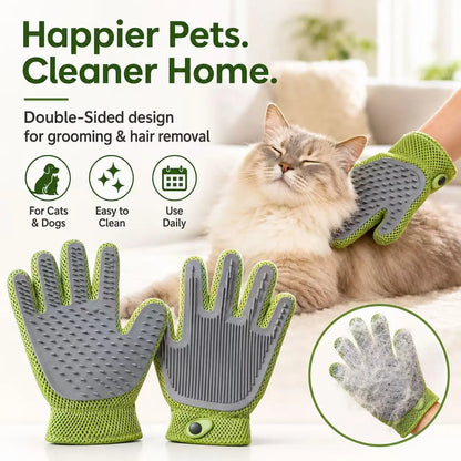 Professional Pet Grooming Glove for Cats and Dogs - Soft Silicone Brush for Daily Grooming and Deshedding, Effectively Removes Loose Fur and Dirt While Providing a Relaxing Massage for Enhanced Pet Well-being and a Cleaner Home