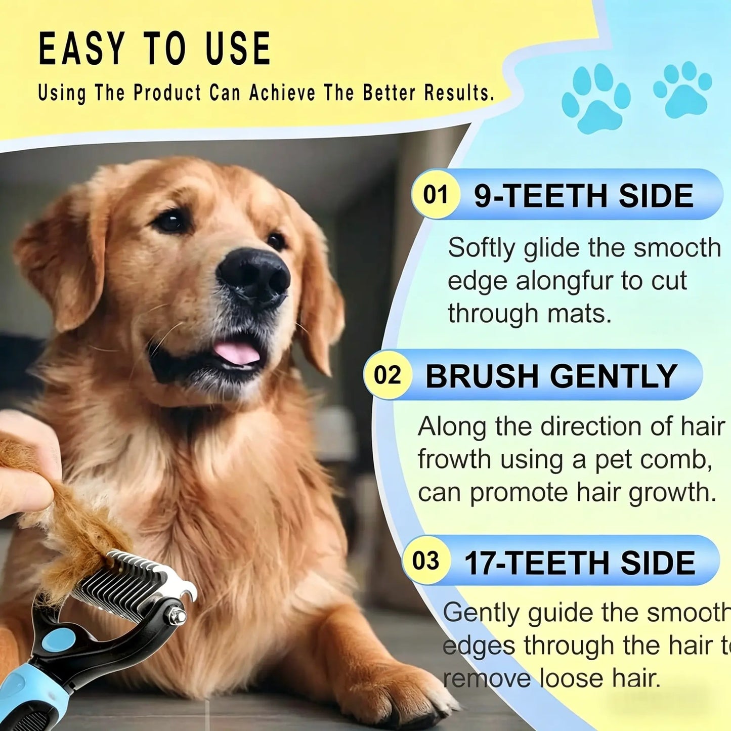 Pet Detangling Comb and Double-Sided Grooming Brush for Dogs and Cats with One-Click Clean Undercoat Rake for Shedding Mats