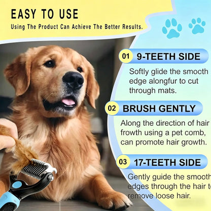 Pet Detangling Comb and Double-Sided Grooming Brush for Dogs and Cats with One-Click Clean Undercoat Rake for Shedding Mats