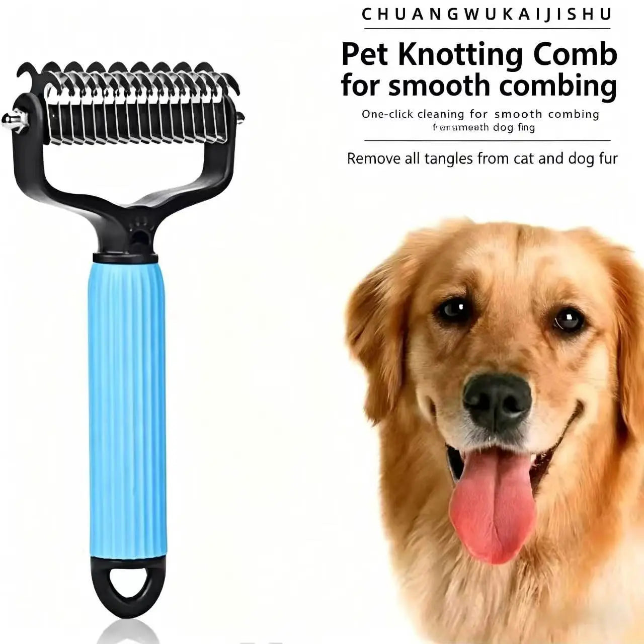 Pet Detangling Comb and Double-Sided Grooming Brush for Dogs and Cats with One-Click Clean Undercoat Rake for Shedding Mats