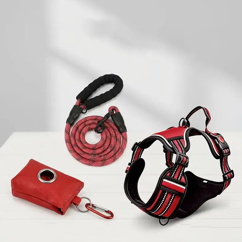 Premium Adjustable Dog Vest Harness and Leash Set for Medium to Large Dogs - Quick Fit, Escape-Proof Design with Padded Comfort Neck Plate and Plush Corduroy Fabric