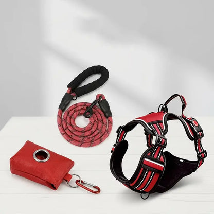 Premium Adjustable Dog Vest Harness and Leash Set for Medium to Large Dogs - Quick Fit, Escape-Proof Design with Padded Comfort Neck Plate and Plush Corduroy Fabric