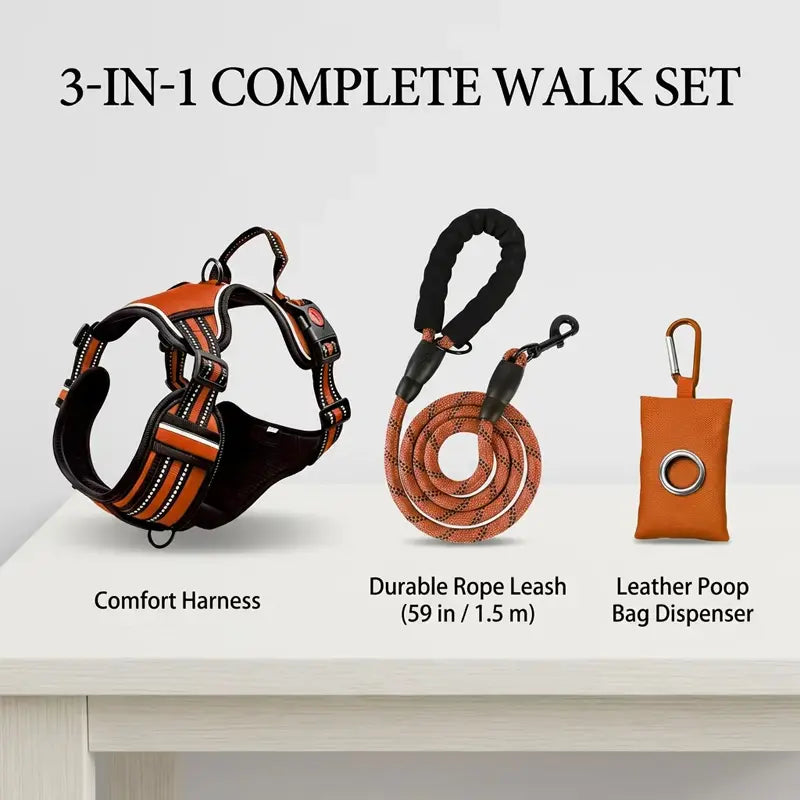 Premium Adjustable Dog Vest Harness and Leash Set for Medium to Large Dogs - Quick Fit, Escape-Proof Design with Padded Comfort Neck Plate and Plush Corduroy Fabric