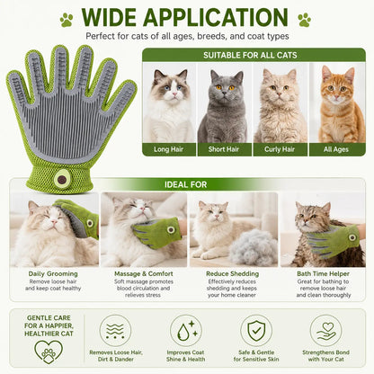 Professional Pet Grooming Glove for Cats and Dogs - Soft Silicone Brush for Daily Grooming and Deshedding, Effectively Removes Loose Fur and Dirt While Providing a Relaxing Massage for Enhanced Pet Well-being and a Cleaner Home