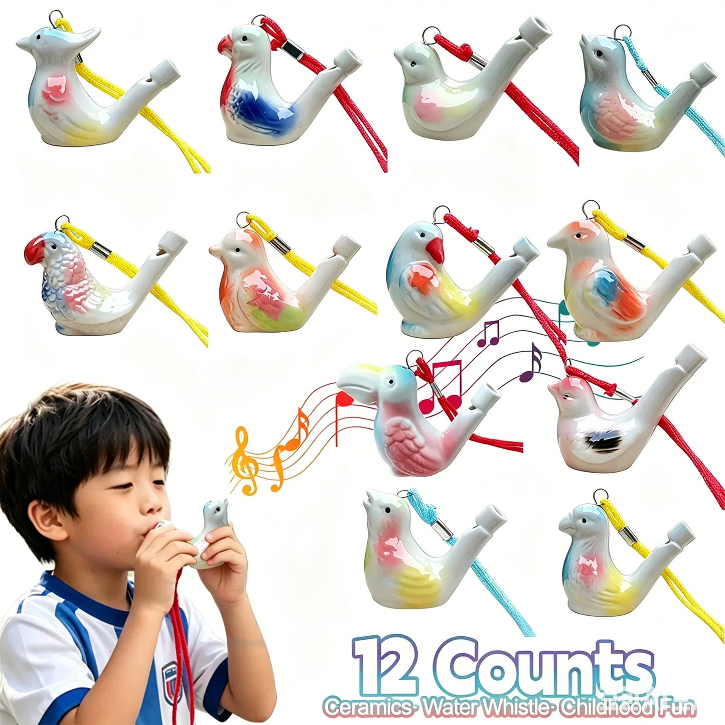 12 Ceramic Bird Whistles for Water Play and Bathing Fun - Ideal Birthday and Easter Gifts